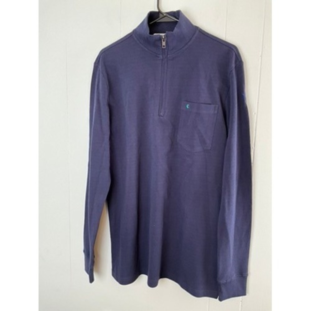 Criquet Mens Navy Blue 100% Organic Cotton Pique Quarter Zip Pullover Size M
